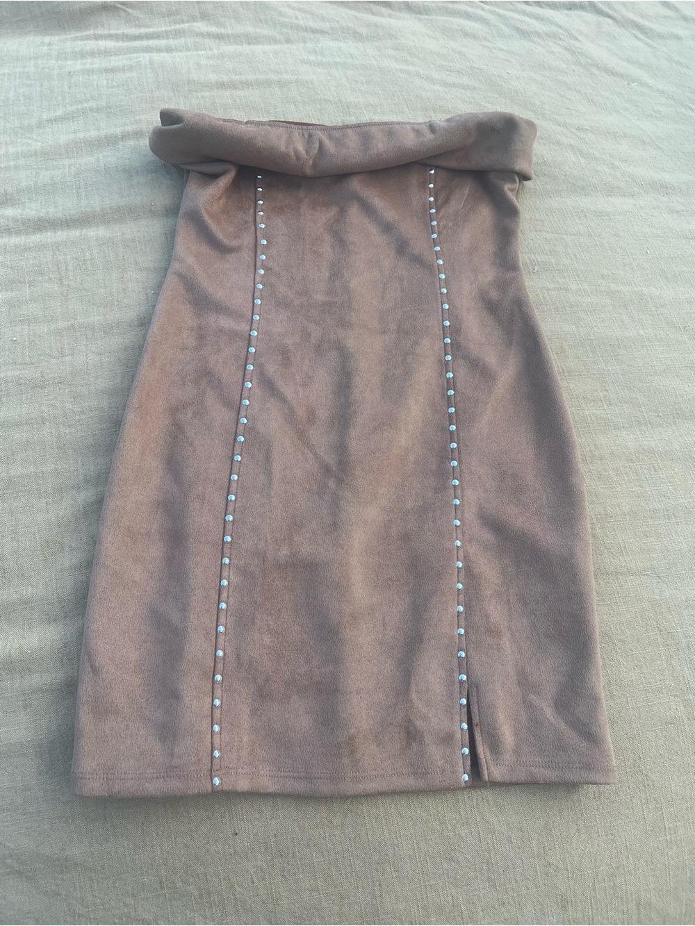 Liz & Sara Strapless Brown Faux Suede Mini Dress Stud Trim Juniors Size M Baddie